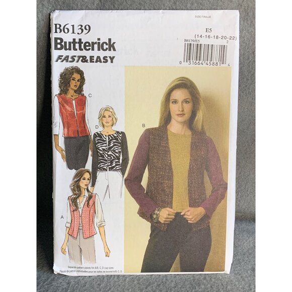 Butterick Misses Jacket Vest Sewing Pattern Sz 14-22 B6139 - Uncut - Picture 4 of 4